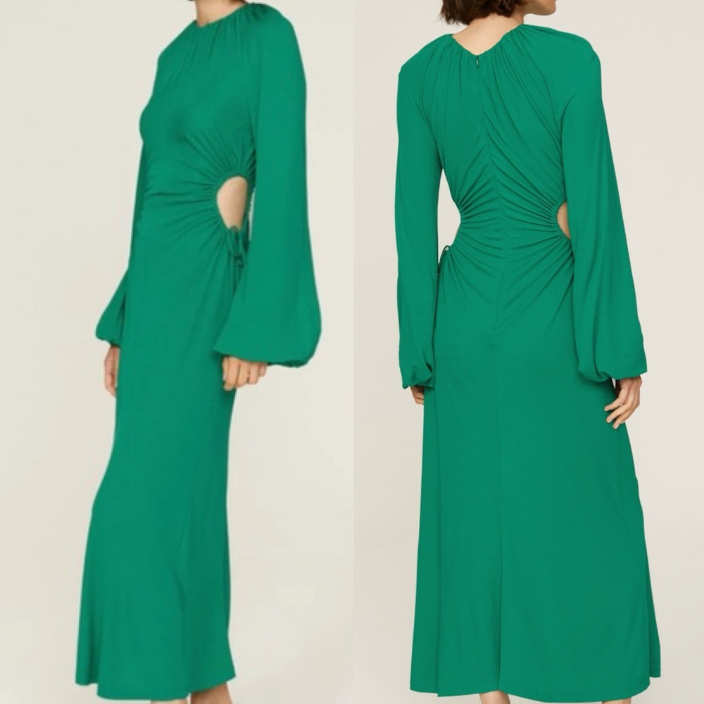 Rebecca Vallance $605 Edie Cut Out Waist Emerald Green Cocktail Dress US6